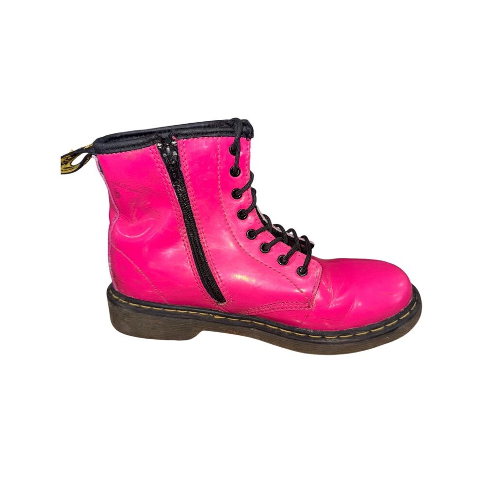 Dr. Martens Delaney Barbie Hot Pink Leather Kids Boots Size 4 With Zipper Laces - Picture 13 of 14